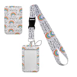 Simple Marble Heart Rainbow Card Holder with Buckle Lovely Hanging Rope ID Pass Hang Accessories Holder Lanyard Passr Case