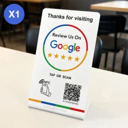 Spanish English QR Code NFC Standing Sign Google Review NFC215 Review Stand Click URL Unlimited Modification Editing QR Codes