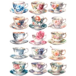 15Pcs/Pack Vintage Tea Cup Sticker DIY Craft Scrapbooking Album Junk Journal Decorative Stickers
