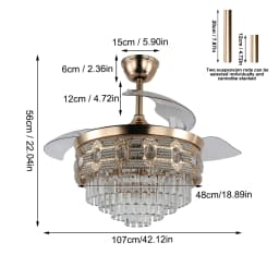 Modern Smart Ceiling Fan Chandelier Gold RC Adjustable 6 Speed Pendant Light Luminaire Bedroom 3 Heads Led Fandelier Lamp Indoor