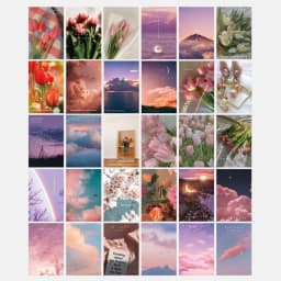 30PC Lucky Life Theme Postcards,Floral Alphabet Elements,Wall Decoration Materials Living Room Classroom (Includes 48 Stickers)
