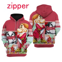 2024 Spring and Autumn 3D Printing Grumpy Dwarf New Men's Pullover Women's and Children's Cosplay Large Fashion Zipper Hoodie