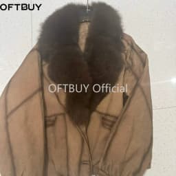 OFTBUY Big Fox Fur Collar Goose Down Clothing Women Warm Thick Short Down Outerwear Winter Suede Jacket with Fur for Female