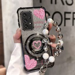 Strap Glitter Beautiful Love Phone Holder Case For Samsung Galaxy A13 A14 A15 A16 A24 A25 A34 A35 A36 A54 A55 A12 A22 4G 5G