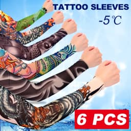 6pcs Men Long Summer Tattoo Sleeves Seamless Armguard Sun Protection Cover Outdoor Gloves Driving Ice Silk Women Arm Sleeves