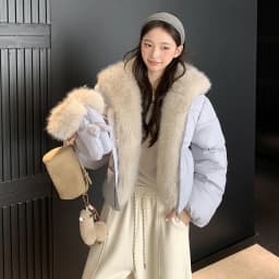 Korean Women's Short Puffer Jacket with Large Fur Collar Women Loose Thick Padded Cotton Coats Female Solid Casual Zipper Parkas
