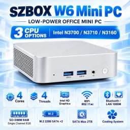 SZBOX W6 Mini PC Intel Pentium N3700 / N3710 / N3160 8GB SO-DIMM RAM Low Power Office Desktop PC, M.2+SATA Max 2TB