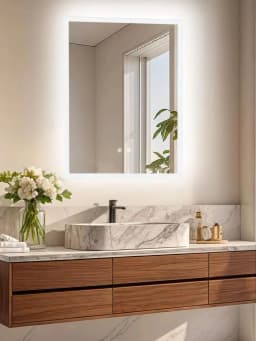 LED Rectangular Wall Mount Smart Bathroom Vanity Mirror Tempered Glass with 3 Color Temperature Options And Defog Feature for Makeup