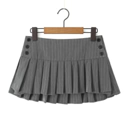 Y2K Grey Striped Print Side 3 Buttons Pleated Mini Skirt Sexy Low Waist Short Skater Skirts