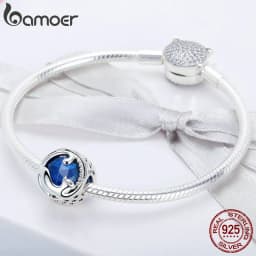Bamoer 925 Sterling Silver Universe Series Star & Moon Beads Blue Planet Pendant Charms for Women Bracelet DIY Fine Jewelry Gift