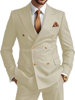 Mens Double Breasted Suit 2 Piece Slim Fit Wedding Suit for Men Blazer Prom Formal Suits Set