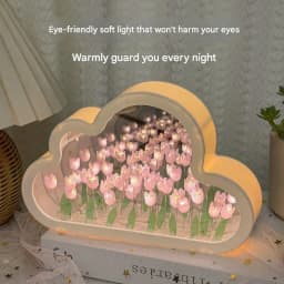 Creative Cloud Tulip Night Light DIY Handmade Mirror Flower Sea Atmosphere Lamp Desktop Decoration Birthday Holiday Gift