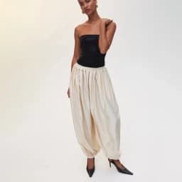 PUAL Luxury Satin Lantern Pants 2025 | High-Waisted Ruched Baggy Trousers | Elastic Cuff Harem Pants | Elegant Loose-Fit Women's