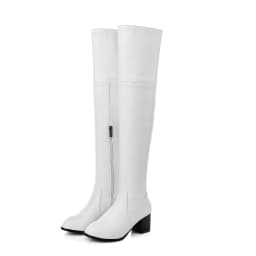2024 Pure Color Elastic Pu Knee Boots Plus Size Round Toe Thick Heel Side Zipper Warm Inner Sleeve Slip On Long Women's Boots