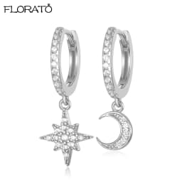 925 Sterling Silver Needle New Star/Moon Small Hoop Earrings for Women Exquisite Crystal Pendant Earrings Fashion Jewelry Gift
