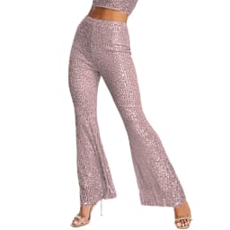 Women Sequin Pants Spring Autumn Flared Pants High Waist Bodycon Bell-Bottom Trousers