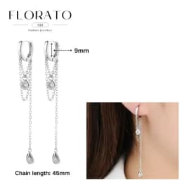 FLORATO 925 Sterling Silver Earrings Chain Tassel Pendant Earrings Zircon Silver Earrings for Women Trend Luxury Wedding Jewelry
