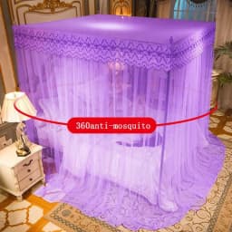 Romantic Lace Pleated Mosquito Net Embroidery Breathable Square Queen Double Bed Net Canopy Not Included Stainless Steel Bracket