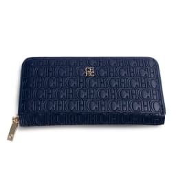CH Elegant Embossed Zipper Wallet Brand Gold Micro Logo Multi-Card Slots Zipper Compartment Leather Clutch Wallet