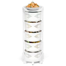 Kitchen Storage Cart, 5 Tier Circular Rotating Basket, Large Storage Rack with 360 Degree Wheels, Fruit Vegetable Shelf