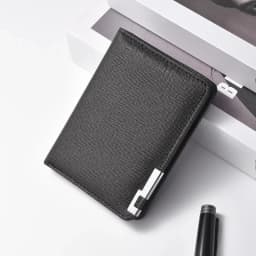 Small Slim Business-Style Wallet - Multiple Card Slots, Credit Card and Driver's License Holder, Geometric In Black Faux Leather