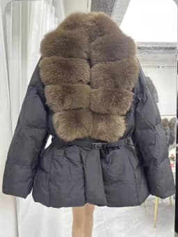 Winter High End Natural Large Fur Collar Down Jacket Women White Duck Down with Belt Outwears Female Solid Thicken Warm Jackets