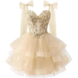 Bow Shoulder Strap Layered Chiffon Dress Starry Lace Three-dimensional Decal Youth Short Dance Sequin Dress Customized