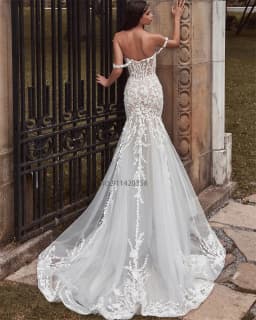 Customized Modest Sweetheart Neckline Wedding Dresses Off The Shoulder Lace Appliques Sweep Train Mermaid Bridal Gowns
