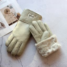 Women's Thickened Winter Sheepskin Fur Gloves Windproof Warm Outdoor Motorcycle Riding Color Leather Finger Gloves