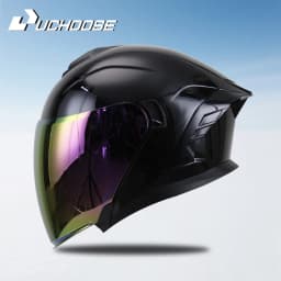 715-Motorcycle Dual Visor Flip-Up Modular Full-Face Helmet Anti-Fog Street Bike Racing Helmet for Women and Men Retro 3/4 Helmet