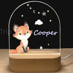 Personalized Baby Birth Night Light Custom Name Animal Elephant Lion with USB Wood Base Lamp for Bedroom Table Rainbow Decor