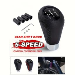 Universal 5 Speed Manual Leather Red Stitch Gear Shift Knob Car Gear Stick Shift Knob Lever Manual Transmission M8 M10 M12