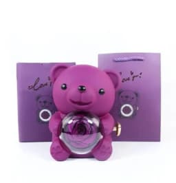 Rose Hugging Bear Gift Boxes Free Engraving Necklace Rose Rotating Flower Birthday Gift for Women