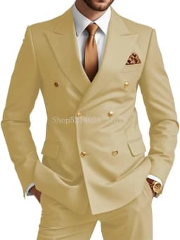 Mens Double Breasted Suit 2 Piece Slim Fit Wedding Suit for Men Blazer Prom Formal Suits Set