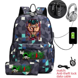 One Piece Zoro Print School Backpack Anti Theft Kids Teen Bookbag with Pencil Case