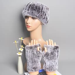 One Set Women Real Rex Rabbit Fur Cuff+Headband Winter Warmer Hat Arm Wrist Sleeve Gloves Female Real Fur Cap+Elastic Wristband