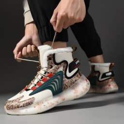 Large Size 46 Outdoor Cotton-padded Shoes High Top Sneakers Fur Warm Snow Boots Men's Casual Shoes Comfortable Soft In Winter