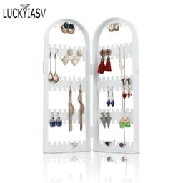 Jewelry Display Rack Necklaces Rings Plastic Folding Holder Large Capacity Bracelets Storage Hanger with Stud Earrings Holes