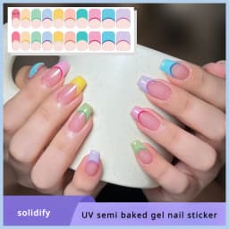 16/20/22Tips Semi-Cured Gel Nail Patch Adhesive Sliders Long Lasting Full Gel Nail Stickers DIY Manicure Harden In UV Lamp Need
