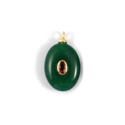 1 Piece Brass & Cubic Zirconia Natural Stone Geometric Charms 18K Gold Plated Olivary Round Pendant For DIY Necklace Making