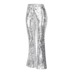 Rave Carnival Flare Pants Women's Glitter Beading Sequins High Waist Boot Cut Pants Sliver Slim Fit Stretchy Nightclub Pants