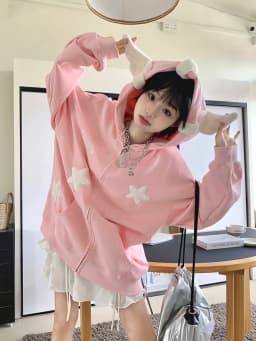 NiceMix Cutecore Jirai Kei Cat Ear Cute Oversized Hoodie Women Y2k Kawaii Zip Up Harajuku Худи Кофта