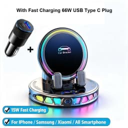 Auto Clamping Car Mobile Cell Phone Holder Support For Mobile Wireless Charger For Car Dashboard Mount With RGB Light