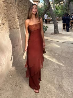 Elegant Patchwork Women's Dress Sleeveless Cascading Ruffle Skew-Collar Lady Long Dresses 2026 Summer Chic Female Vacation Robe