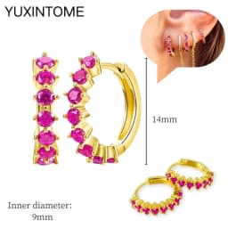 925 Silver Ear Needle Rose Red Hoop Earrings For Women Exquisite Water Drop/Flower/Heart Crystal Piercing Huggie Earring Jewelry