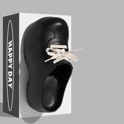 Soft Thick Bottom Lace Up Decoration Clogs Women Summer 2026 Light Weight EVA Mules Slippers Woman's Height Increase Sneakers