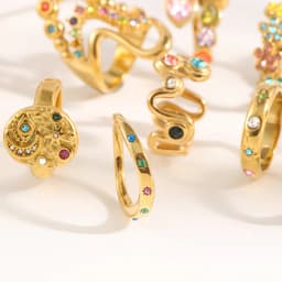 MamacitaSlay 316L Stainless Steel Multicolored CZ Stackable Ring 18K Gold Plated Vintage Waterproof Jewelry For Women Daily Wear