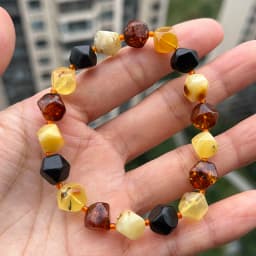 Yoowei 100% Real Amber Bracelet for Unisex Genuine Black Bead Irregular Natural Plant Medical Healing Jewelry Gift Wholesale