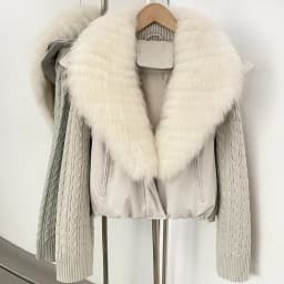 OFTBUY 90 White Duck Down Jacket Cable Knit Sleeve Zipper Drawstring Hem Cropped Coat Women Winter Real Layered Fox Fur Collar