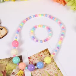 2pcs/set Candy Color Beads Cute Flower Rainbow Necklace Bracelet Sets for Kids Party Jewelry Girl Birthday Gift
